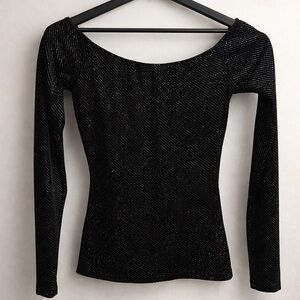 Tobi Shimmering Black Long Sleeve Top
